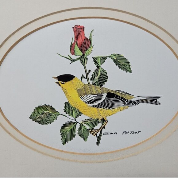 Vintage Erma Eaton Scratchboard Goldfinch Ohio Artist Butler Institute Award - Picture 2 of 8